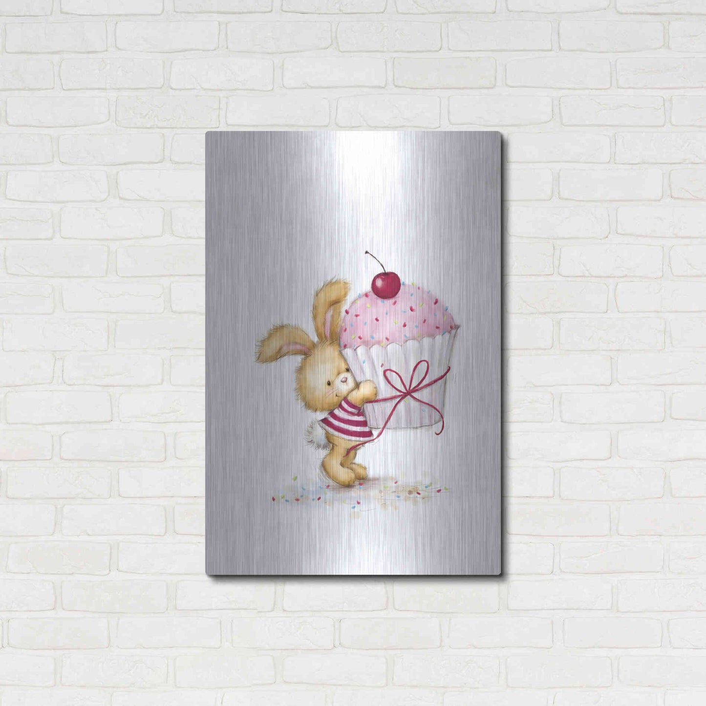 Luxe Metal Art 'Rabbit with Big Cake' by Makiko, Metal Wall Art,24x36