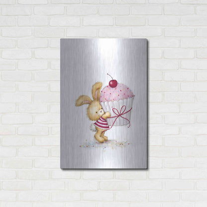 Luxe Metal Art 'Rabbit with Big Cake' by Makiko, Metal Wall Art,24x36