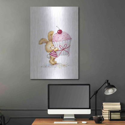 Luxe Metal Art 'Rabbit with Big Cake' by Makiko, Metal Wall Art,24x36
