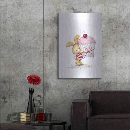 Luxe Metal Art 'Rabbit with Big Cake' by Makiko, Metal Wall Art,24x36