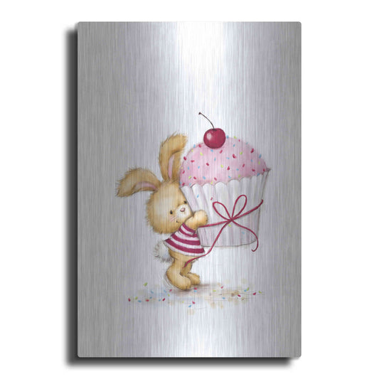 Luxe Metal Art 'Rabbit with Big Cake' by Makiko, Metal Wall Art