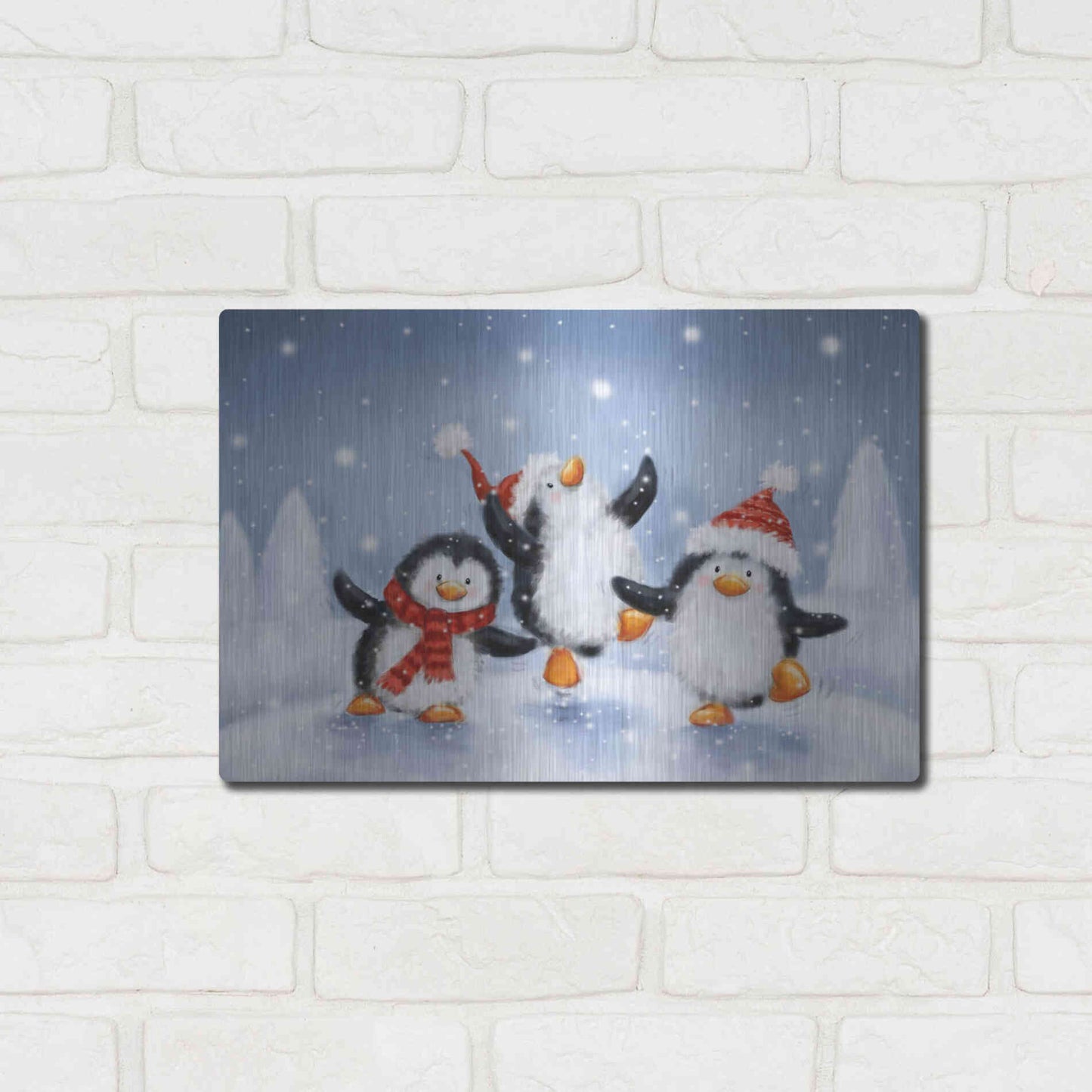 Luxe Metal Art 'Three Penguins' by Makiko, Metal Wall Art,16x12