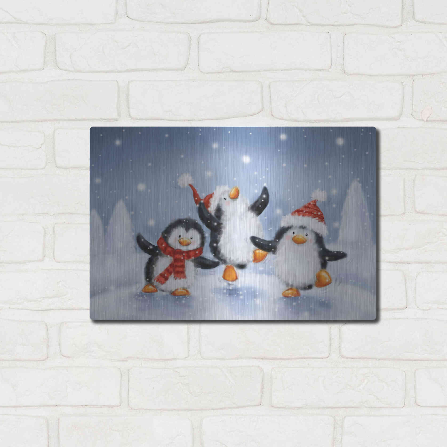 Luxe Metal Art 'Three Penguins' by Makiko, Metal Wall Art,16x12