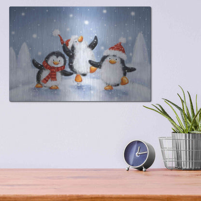 Luxe Metal Art 'Three Penguins' by Makiko, Metal Wall Art,16x12