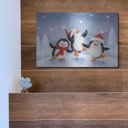 Luxe Metal Art 'Three Penguins' by Makiko, Metal Wall Art,16x12