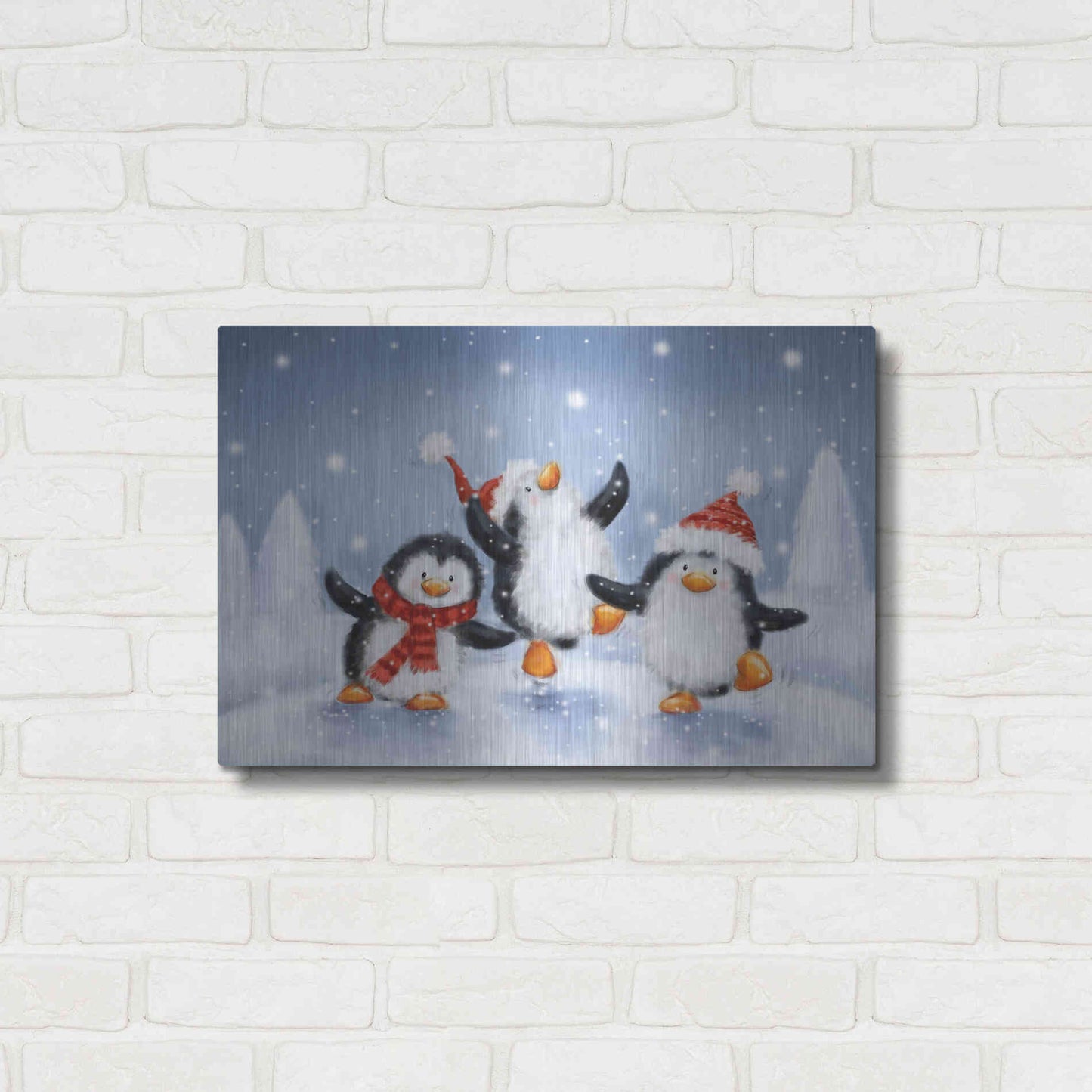 Luxe Metal Art 'Three Penguins' by Makiko, Metal Wall Art,24x16