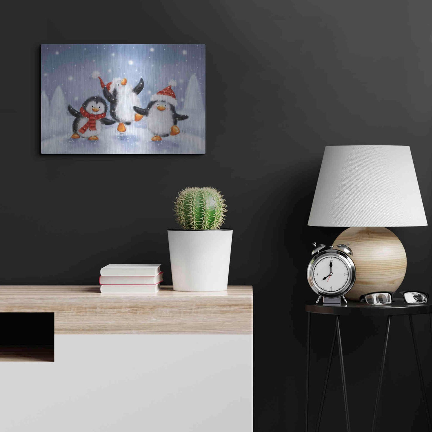 Luxe Metal Art 'Three Penguins' by Makiko, Metal Wall Art,24x16