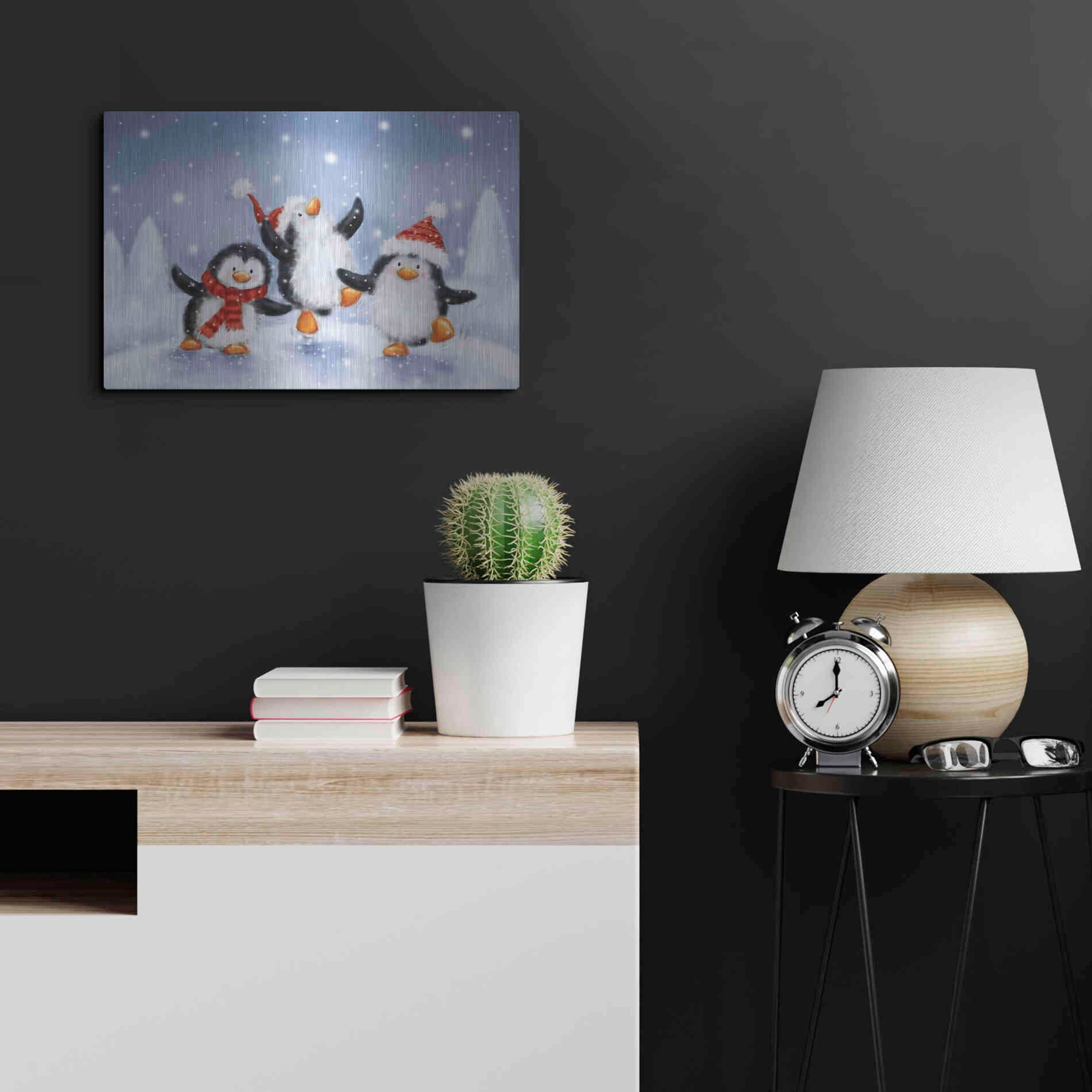Luxe Metal Art 'Three Penguins' by Makiko, Metal Wall Art,24x16