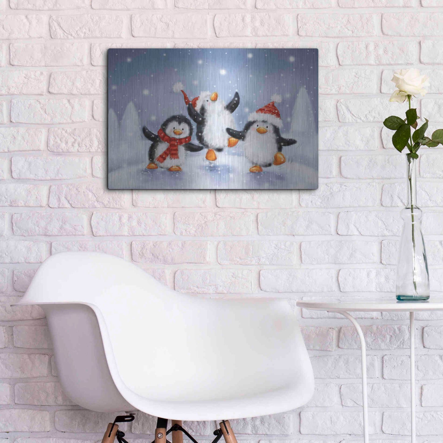 Luxe Metal Art 'Three Penguins' by Makiko, Metal Wall Art,24x16