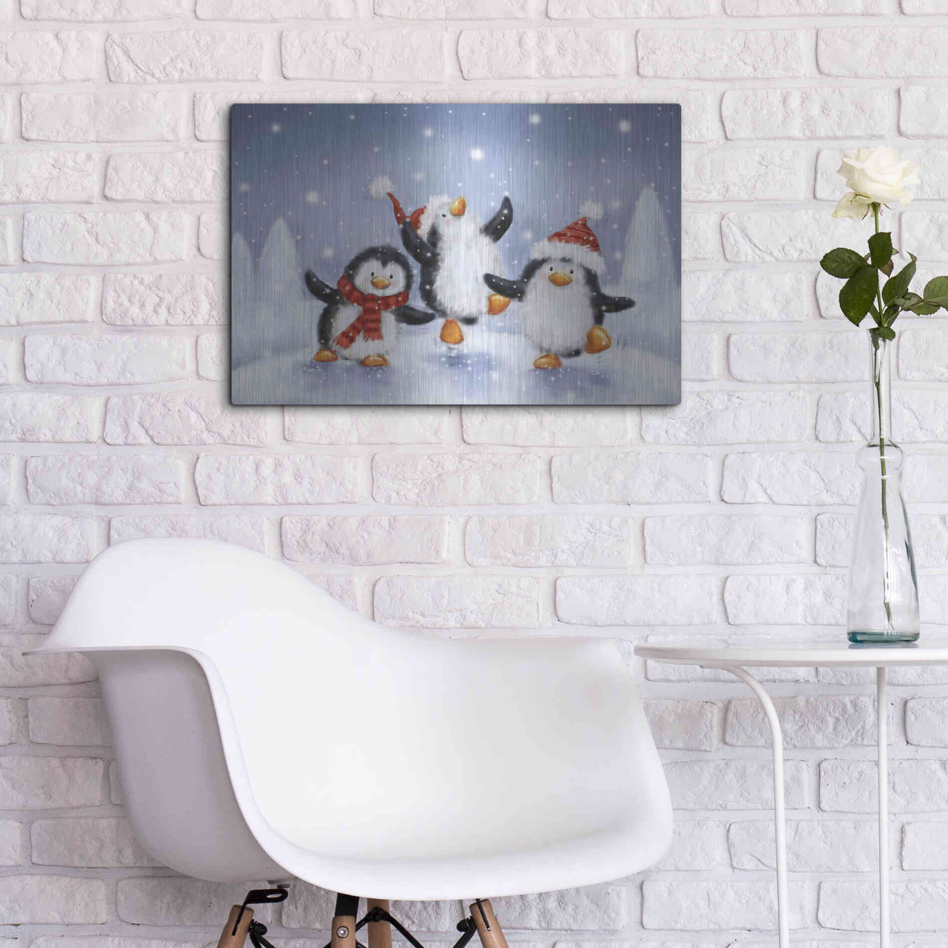 Luxe Metal Art 'Three Penguins' by Makiko, Metal Wall Art,24x16