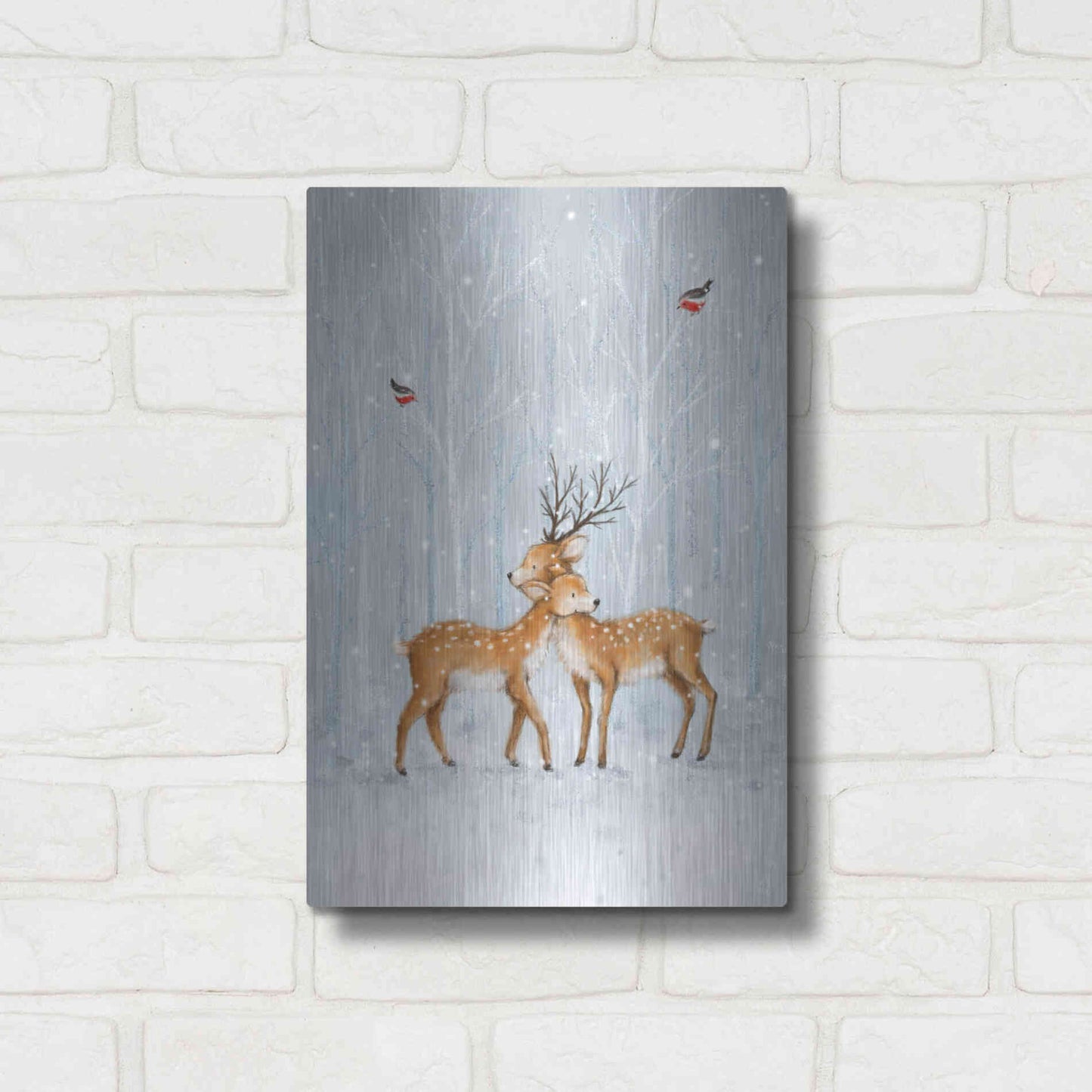 Luxe Metal Art 'Deer Couple in Wood' by Makiko, Metal Wall Art,12x16
