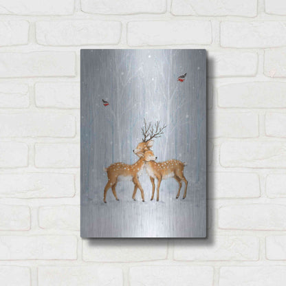 Luxe Metal Art 'Deer Couple in Wood' by Makiko, Metal Wall Art,12x16