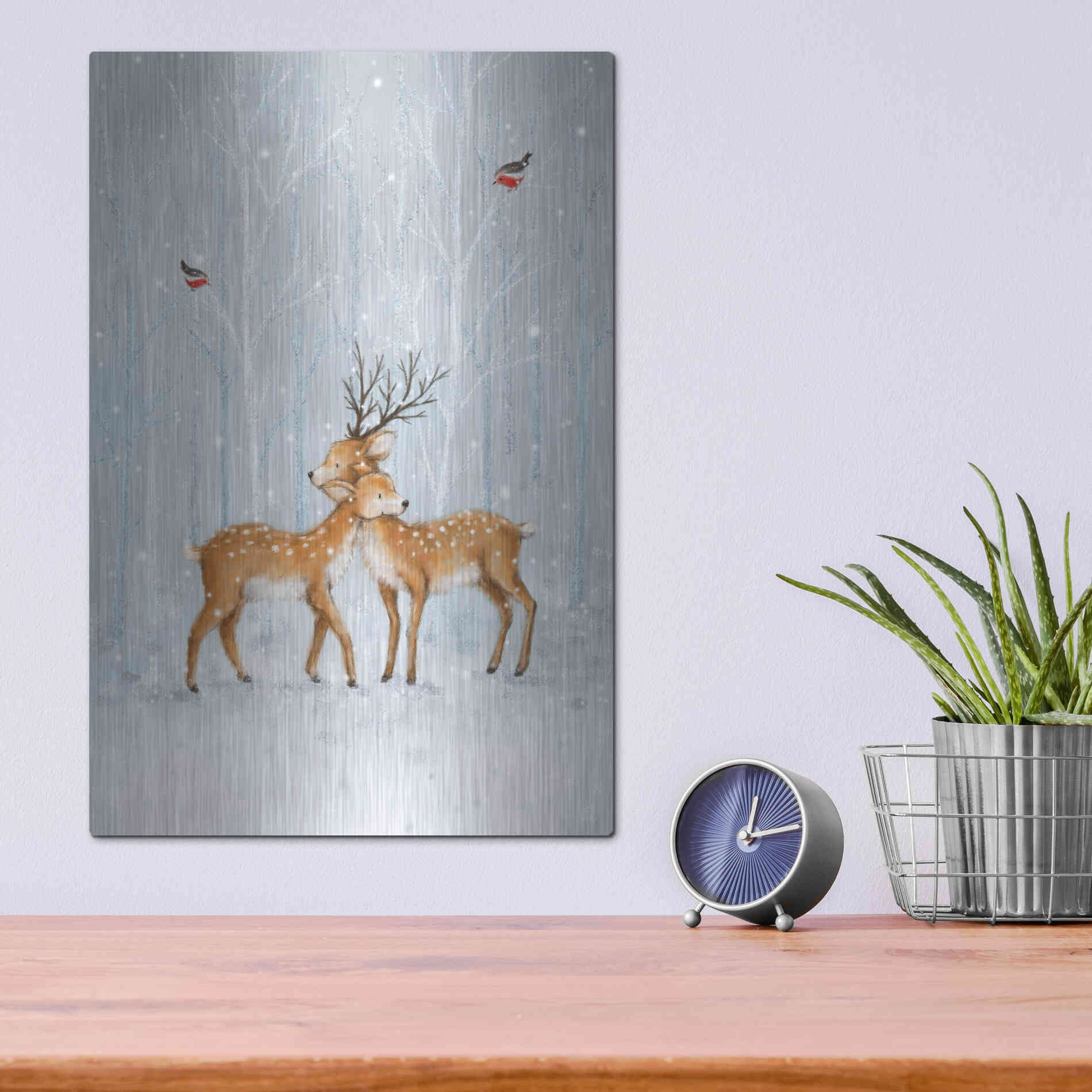 Luxe Metal Art 'Deer Couple in Wood' by Makiko, Metal Wall Art,12x16