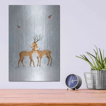 Luxe Metal Art 'Deer Couple in Wood' by Makiko, Metal Wall Art,12x16