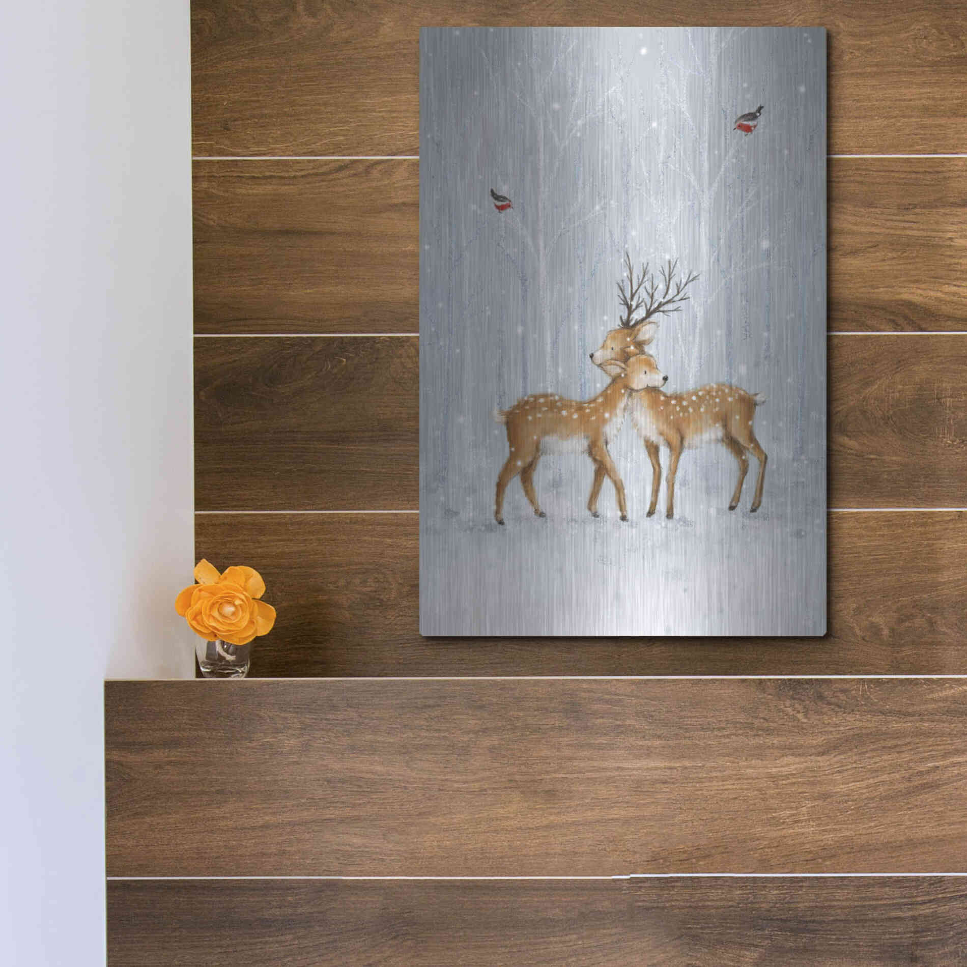 Luxe Metal Art 'Deer Couple in Wood' by Makiko, Metal Wall Art,12x16