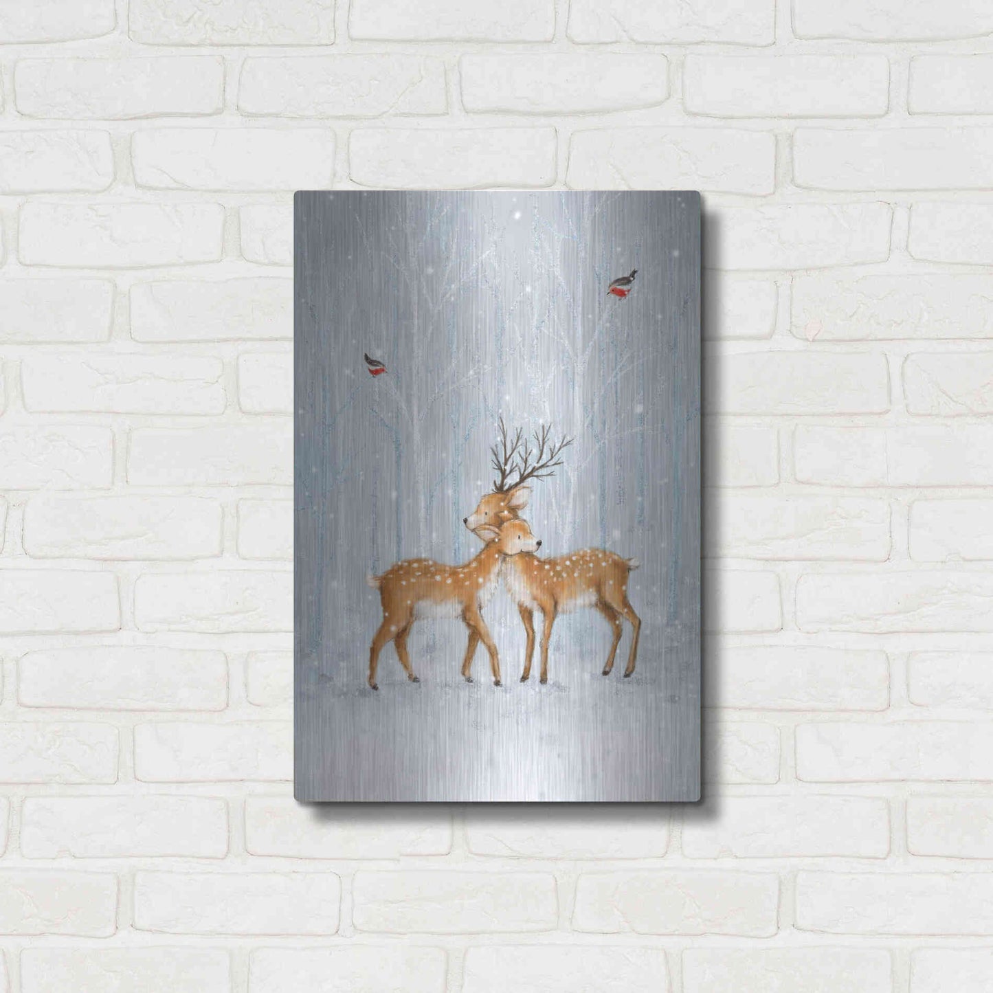 Luxe Metal Art 'Deer Couple in Wood' by Makiko, Metal Wall Art,16x24