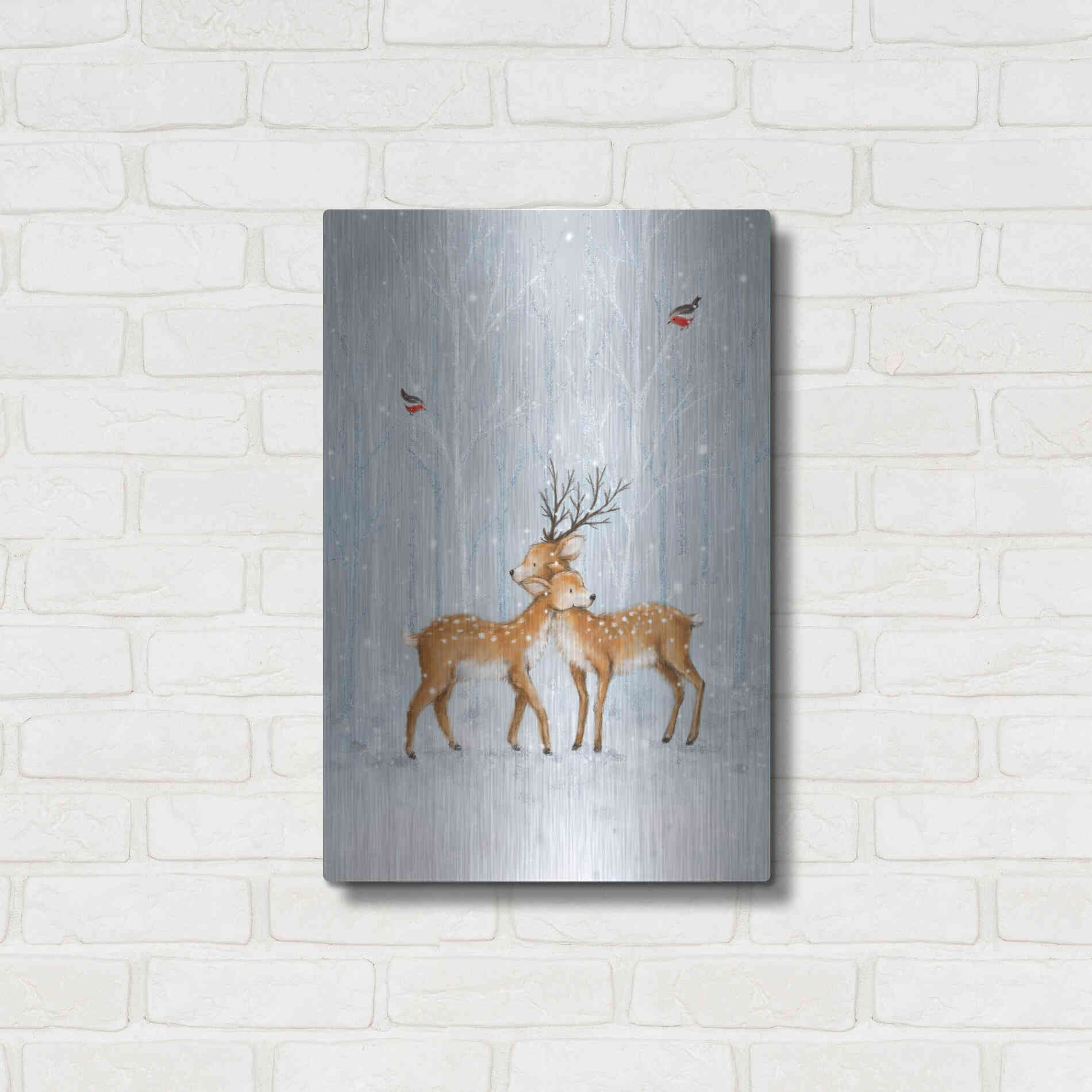 Luxe Metal Art 'Deer Couple in Wood' by Makiko, Metal Wall Art,16x24
