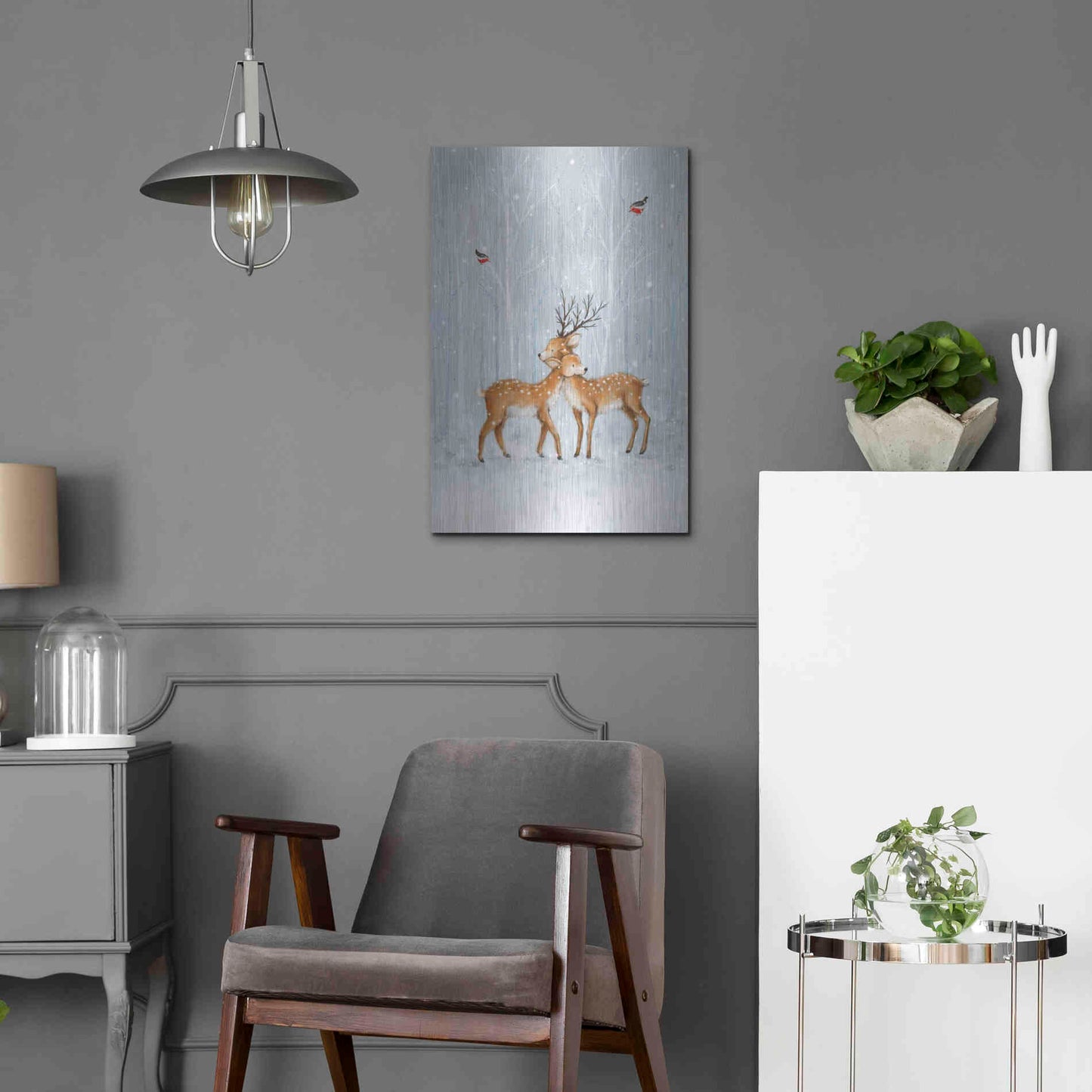 Luxe Metal Art 'Deer Couple in Wood' by Makiko, Metal Wall Art,16x24