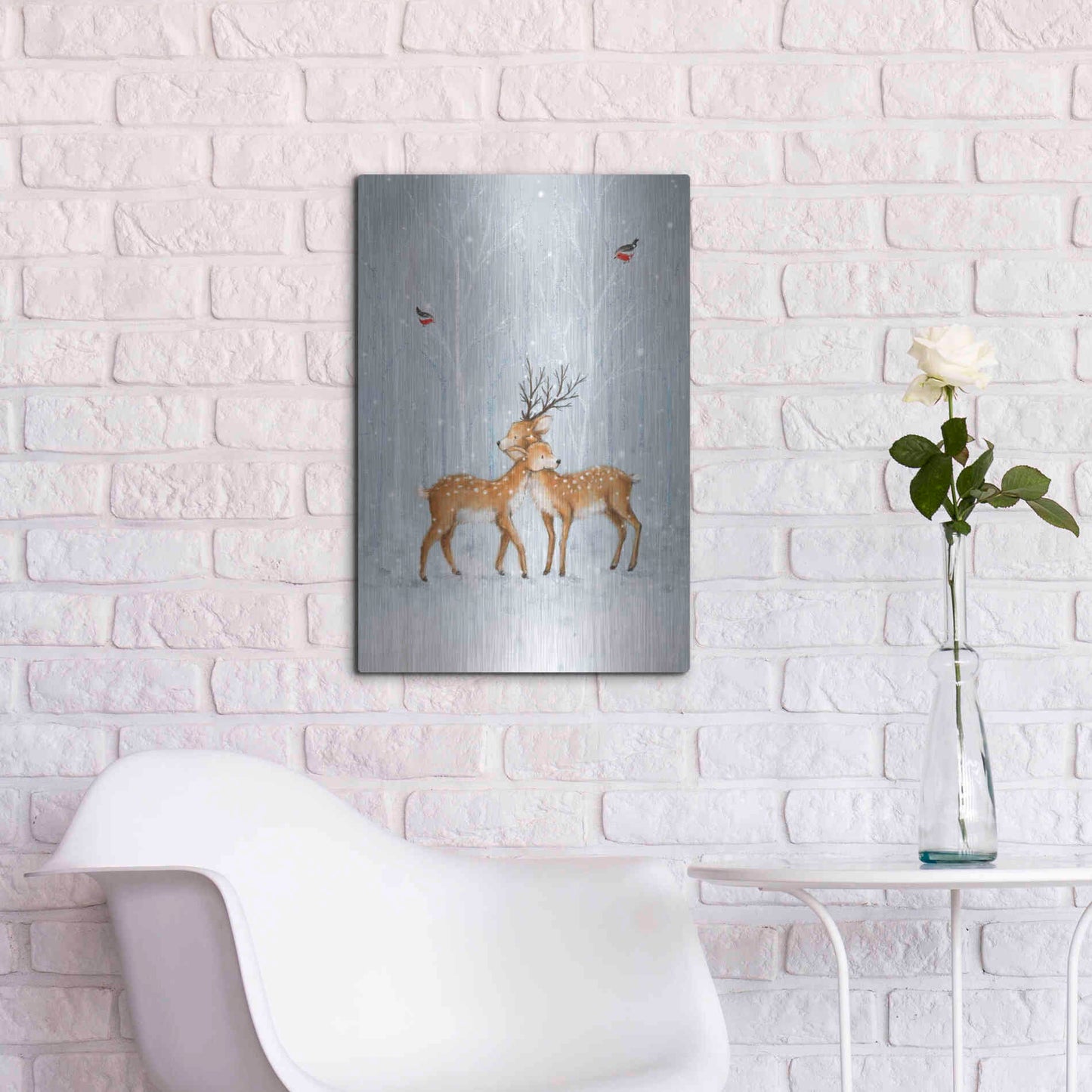 Luxe Metal Art 'Deer Couple in Wood' by Makiko, Metal Wall Art,16x24