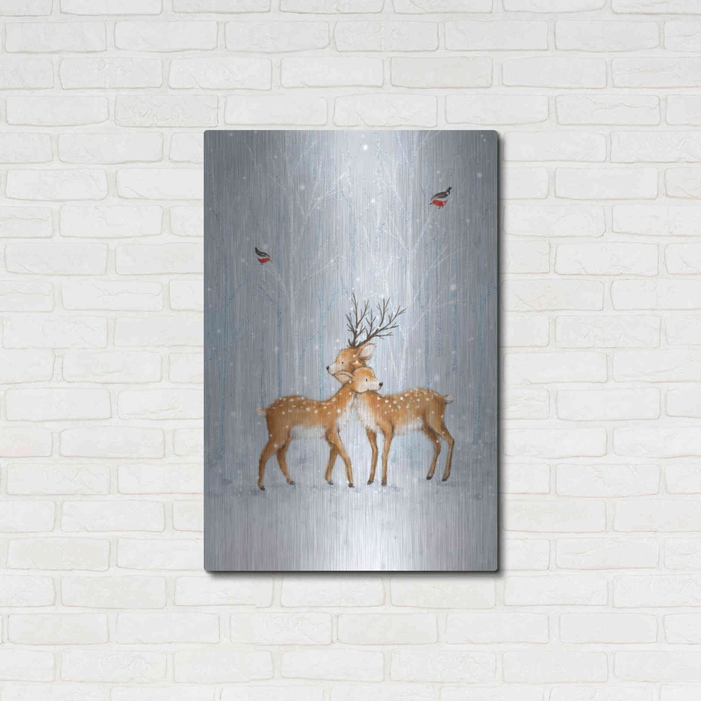 Luxe Metal Art 'Deer Couple in Wood' by Makiko, Metal Wall Art,24x36
