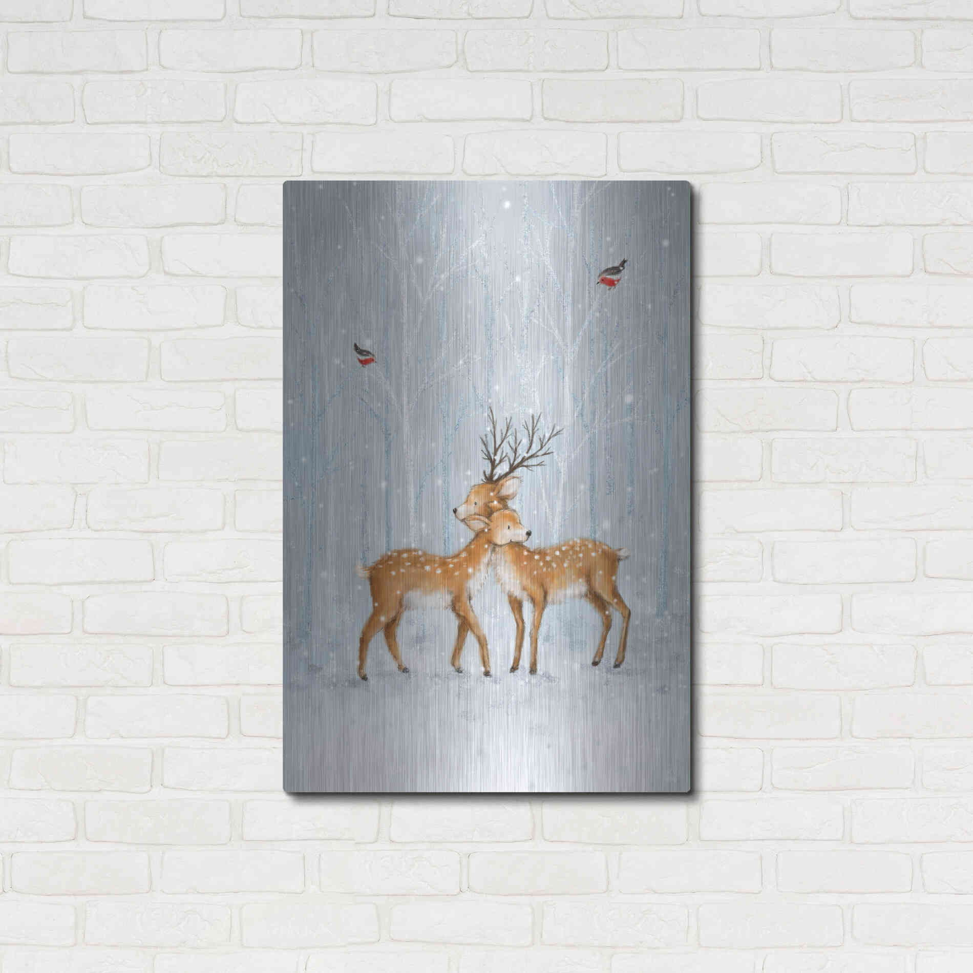 Luxe Metal Art 'Deer Couple in Wood' by Makiko, Metal Wall Art,24x36