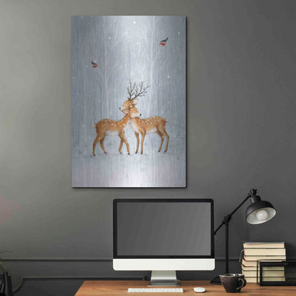 Luxe Metal Art 'Deer Couple in Wood' by Makiko, Metal Wall Art,24x36