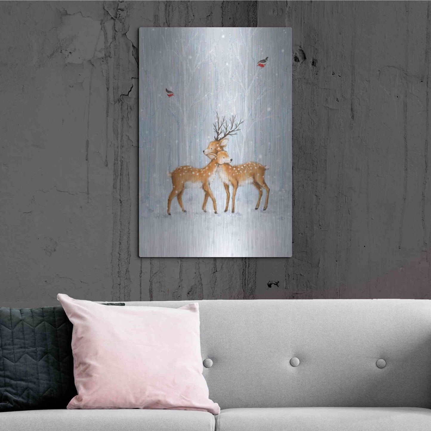 Luxe Metal Art 'Deer Couple in Wood' by Makiko, Metal Wall Art,24x36
