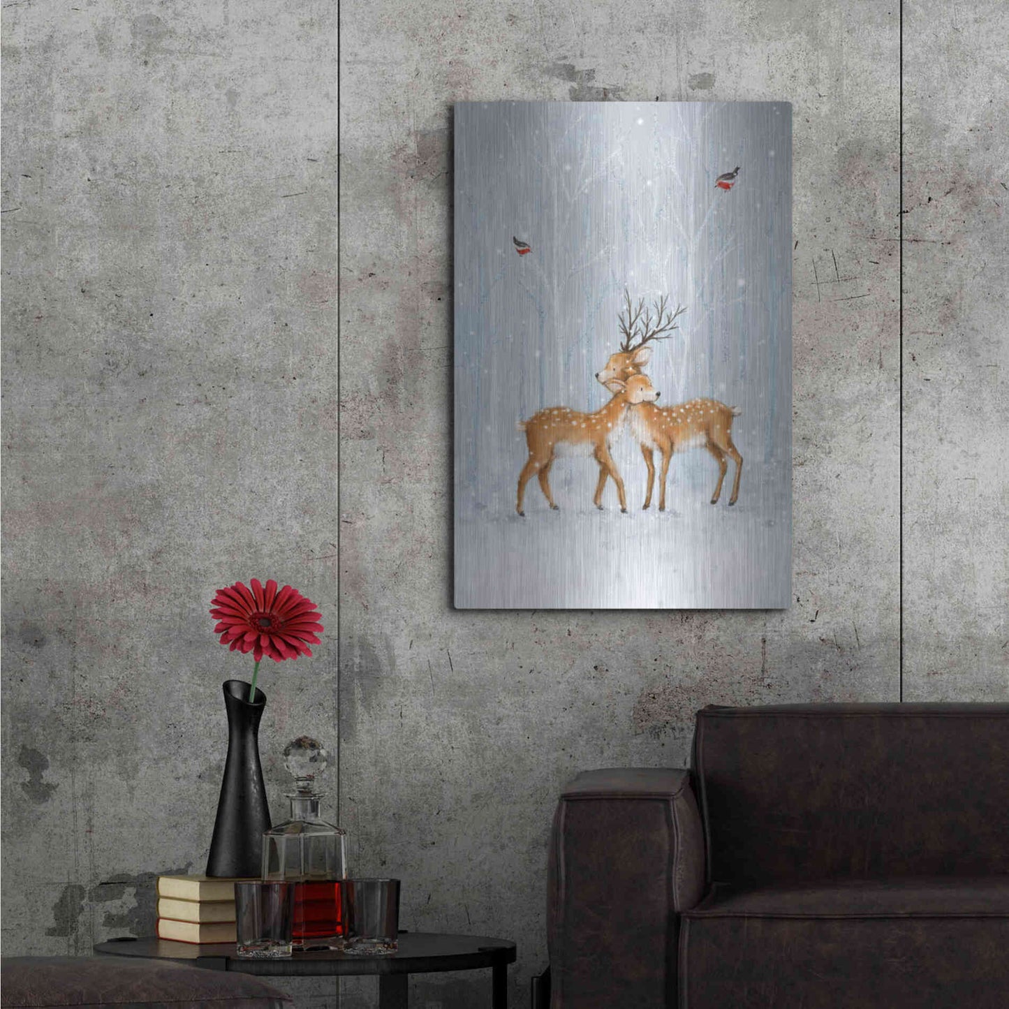 Luxe Metal Art 'Deer Couple in Wood' by Makiko, Metal Wall Art,24x36