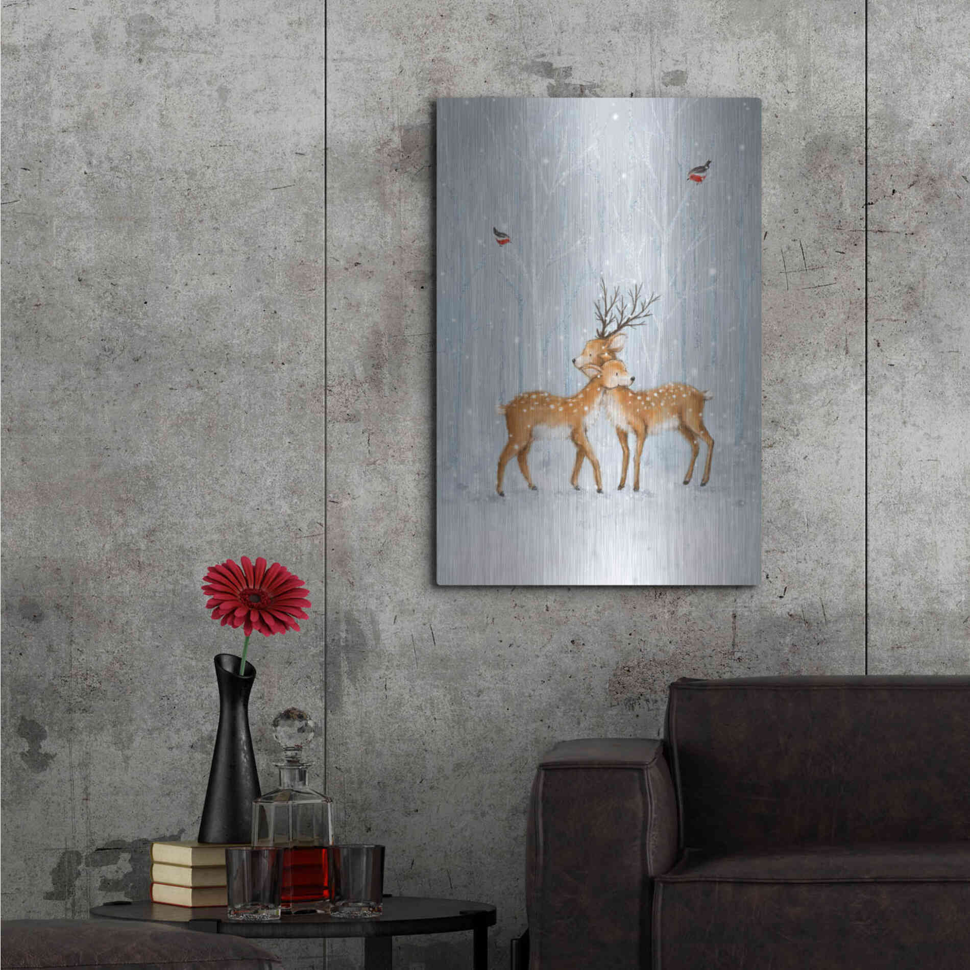 Luxe Metal Art 'Deer Couple in Wood' by Makiko, Metal Wall Art,24x36