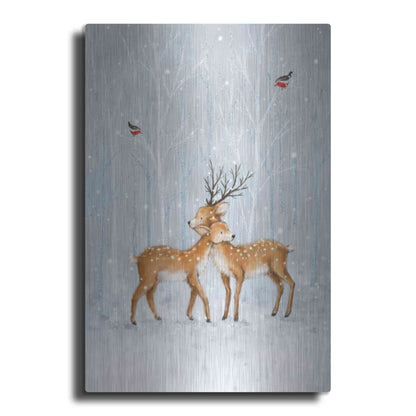 Luxe Metal Art 'Deer Couple in Wood' by Makiko, Metal Wall Art