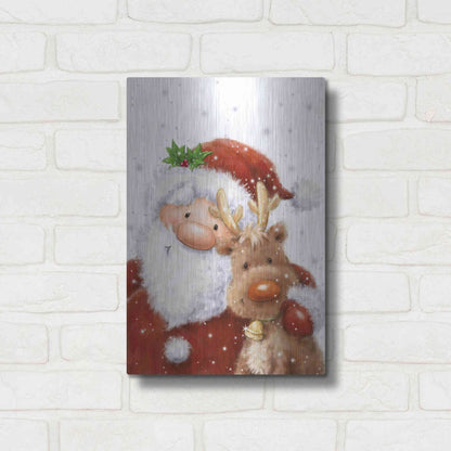 Luxe Metal Art 'Santa and Reindeer 4' by Makiko, Metal Wall Art,12x16