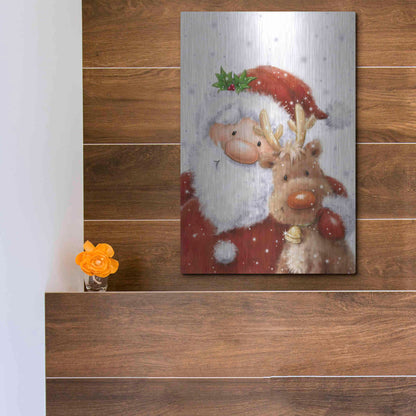 Luxe Metal Art 'Santa and Reindeer 4' by Makiko, Metal Wall Art,12x16