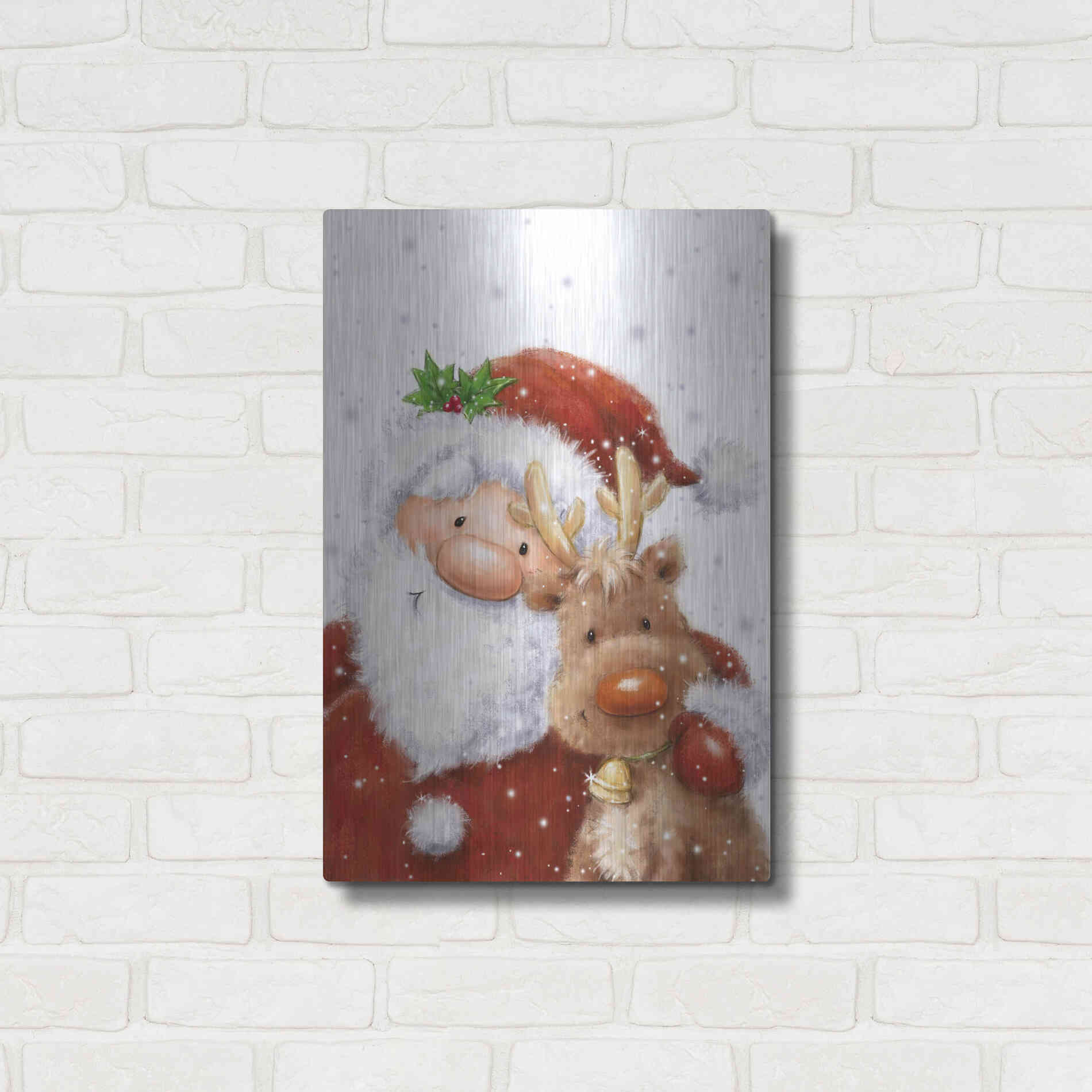 Luxe Metal Art 'Santa and Reindeer 4' by Makiko, Metal Wall Art,16x24