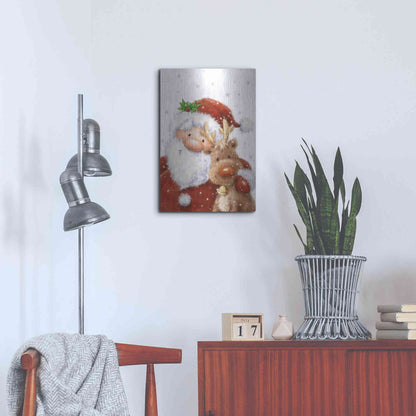 Luxe Metal Art 'Santa and Reindeer 4' by Makiko, Metal Wall Art,16x24