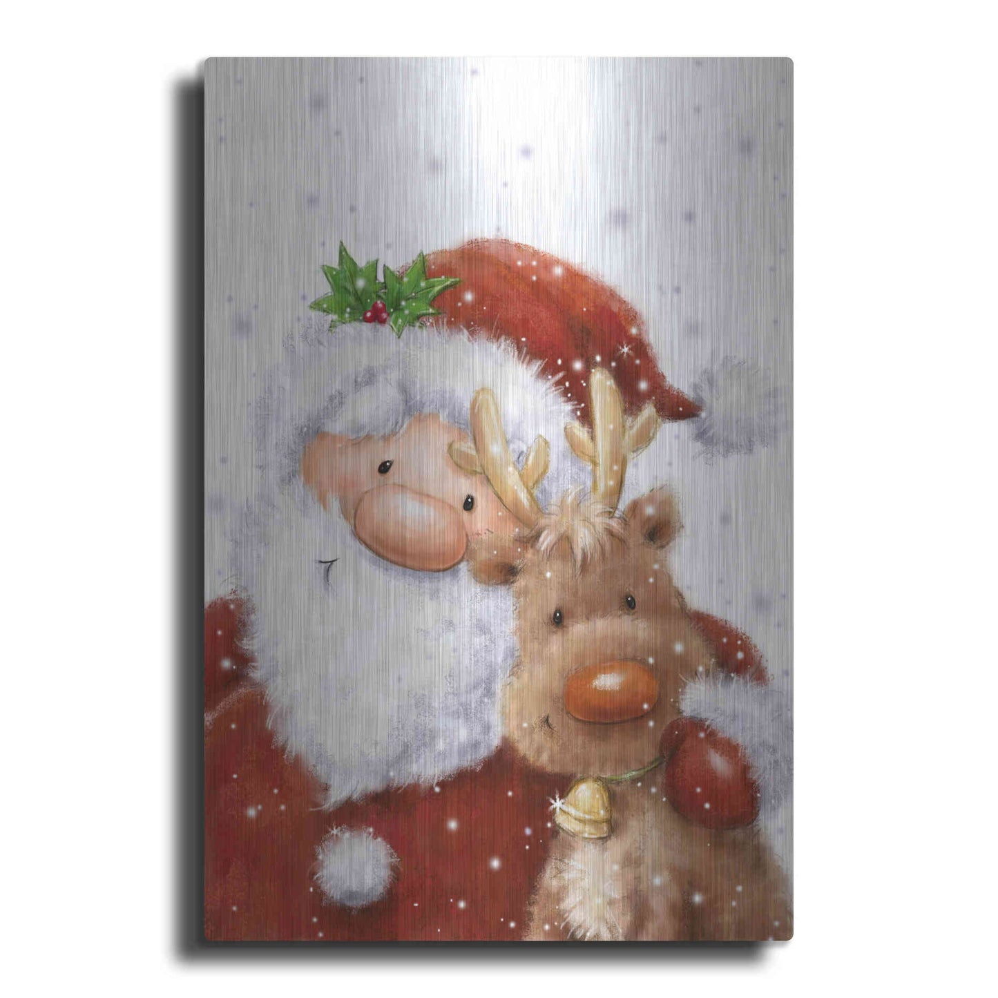 Luxe Metal Art 'Santa and Reindeer 4' by Makiko, Metal Wall Art