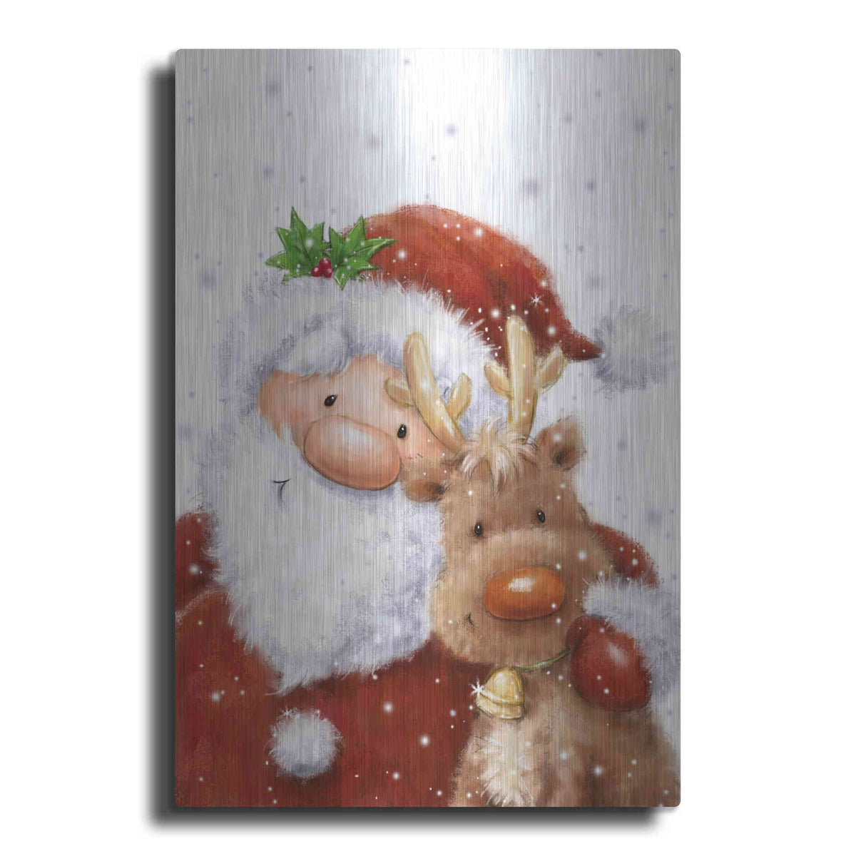 Luxe Metal Art 'Santa and Reindeer 4' by Makiko, Metal Wall Art