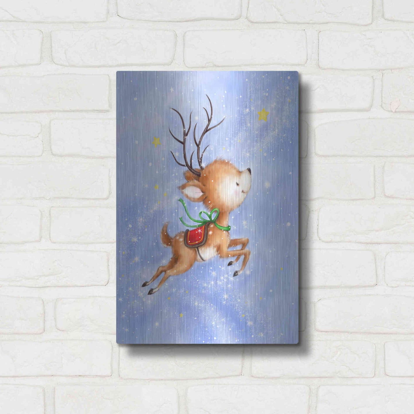 Luxe Metal Art 'Flying Rudolph' by Makiko, Metal Wall Art,12x16