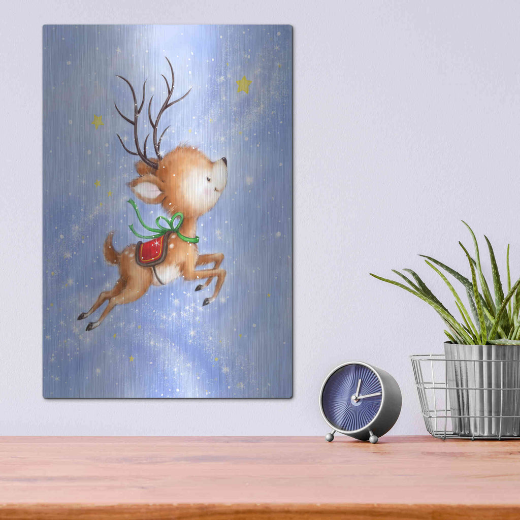 Luxe Metal Art 'Flying Rudolph' by Makiko, Metal Wall Art,12x16