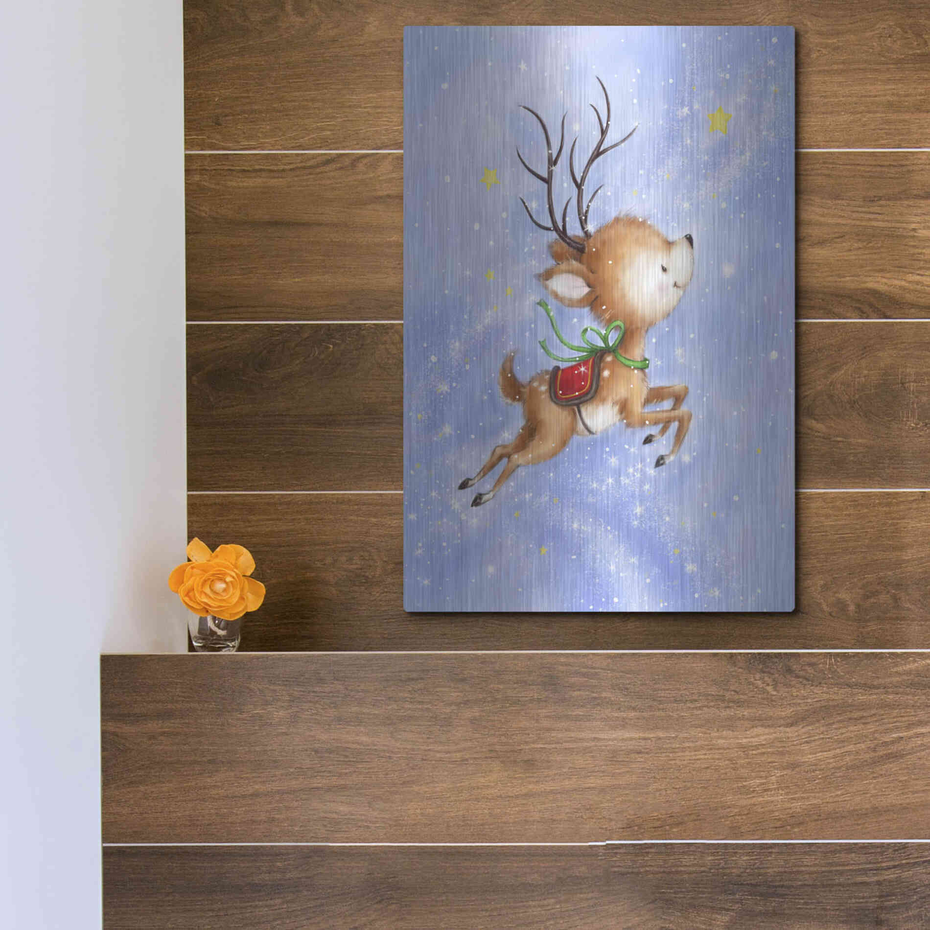 Luxe Metal Art 'Flying Rudolph' by Makiko, Metal Wall Art,12x16