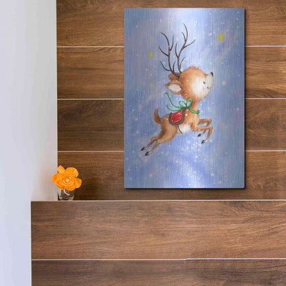 Luxe Metal Art 'Flying Rudolph' by Makiko, Metal Wall Art,12x16