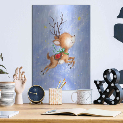 Luxe Metal Art 'Flying Rudolph' by Makiko, Metal Wall Art,12x16