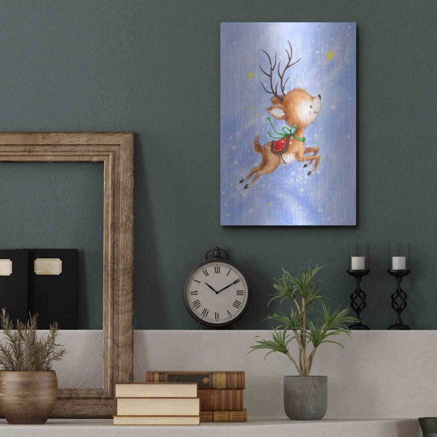 Luxe Metal Art 'Flying Rudolph' by Makiko, Metal Wall Art,12x16