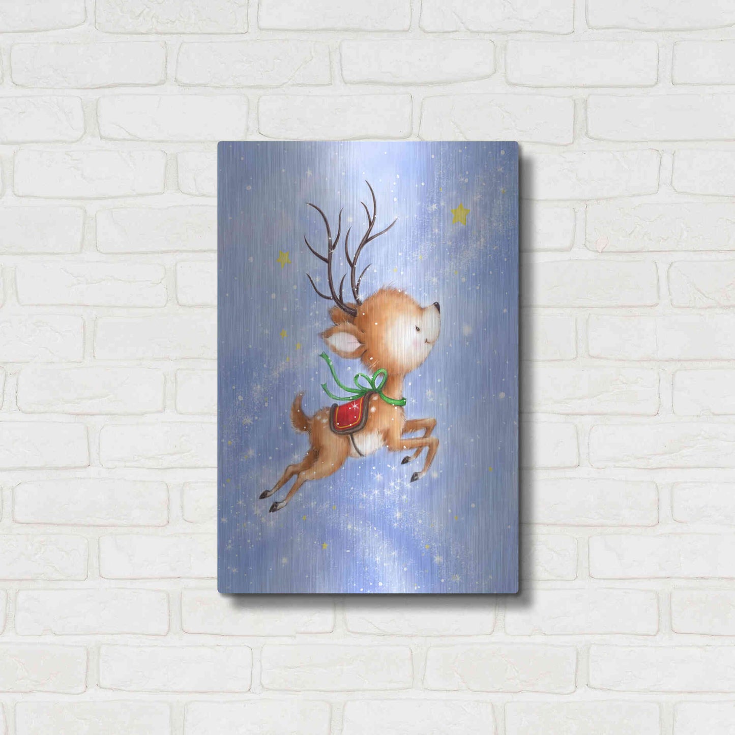 Luxe Metal Art 'Flying Rudolph' by Makiko, Metal Wall Art,16x24