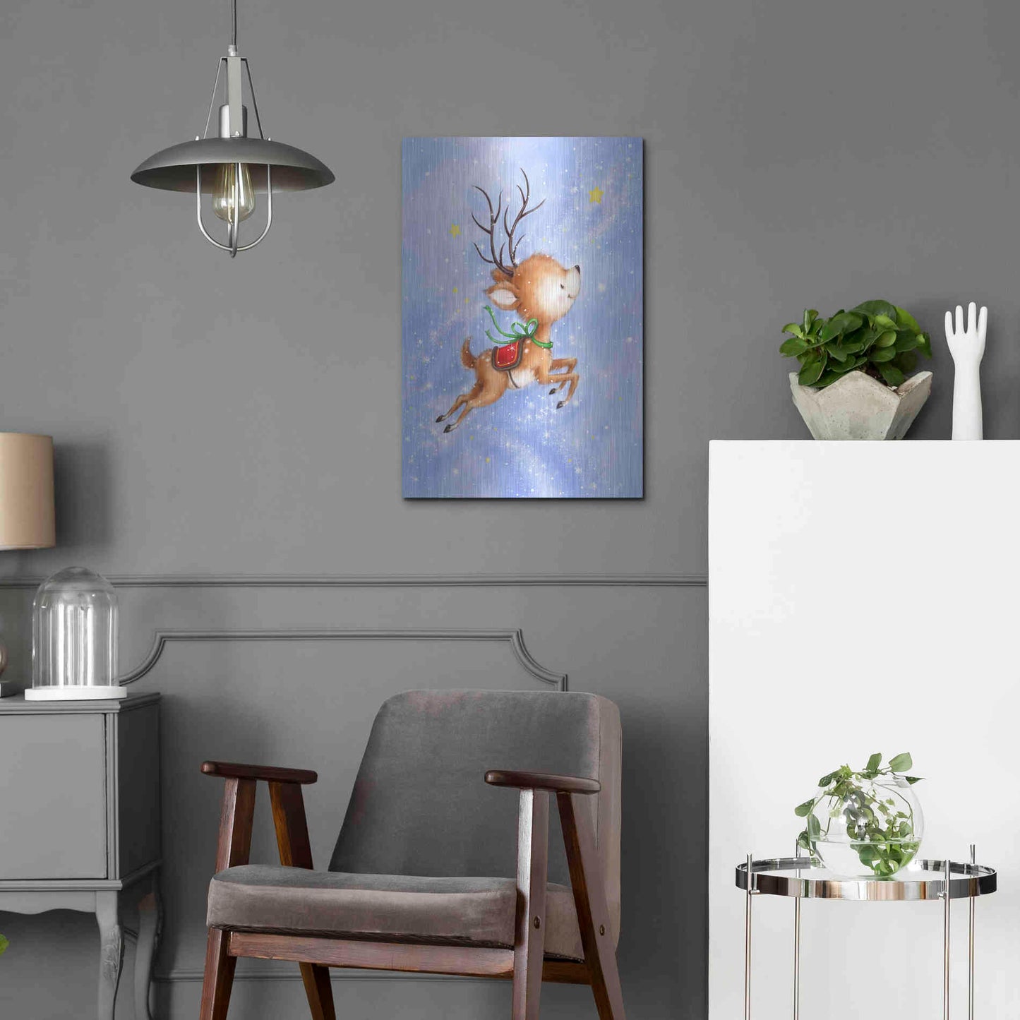 Luxe Metal Art 'Flying Rudolph' by Makiko, Metal Wall Art,16x24
