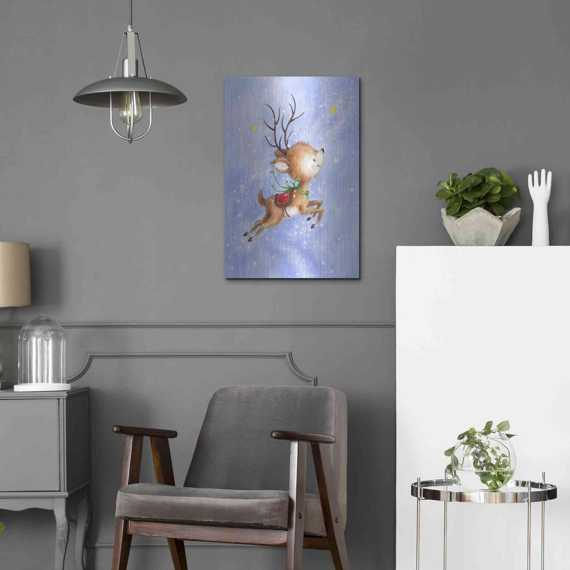 Luxe Metal Art 'Flying Rudolph' by Makiko, Metal Wall Art,16x24