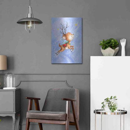 Luxe Metal Art 'Flying Rudolph' by Makiko, Metal Wall Art,16x24