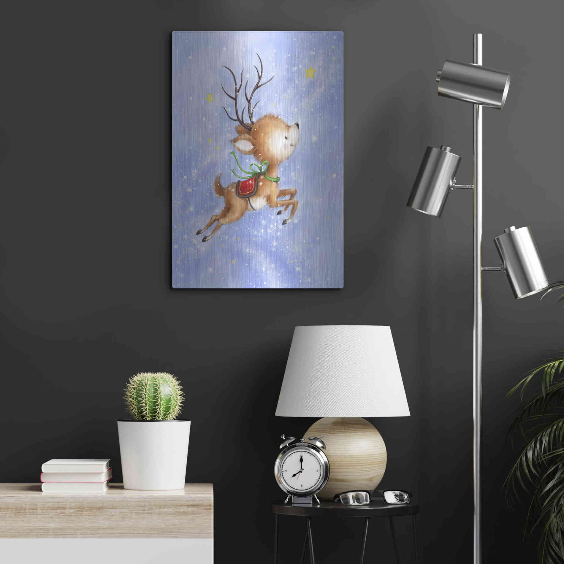 Luxe Metal Art 'Flying Rudolph' by Makiko, Metal Wall Art,16x24