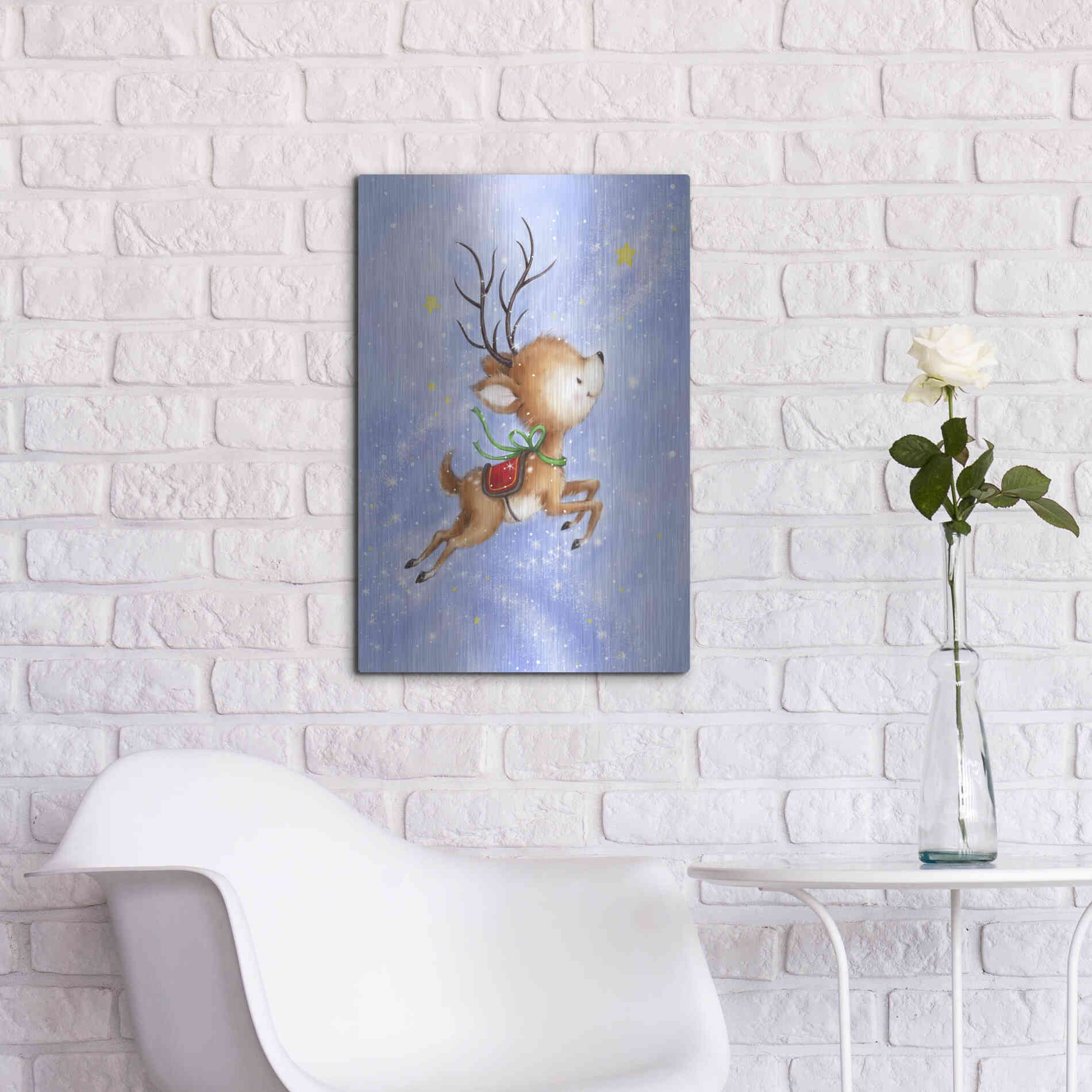 Luxe Metal Art 'Flying Rudolph' by Makiko, Metal Wall Art,16x24