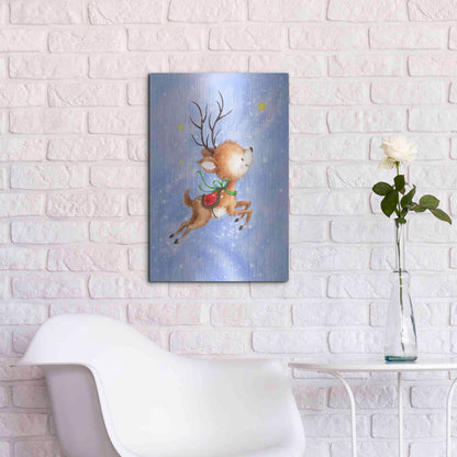 Luxe Metal Art 'Flying Rudolph' by Makiko, Metal Wall Art,16x24