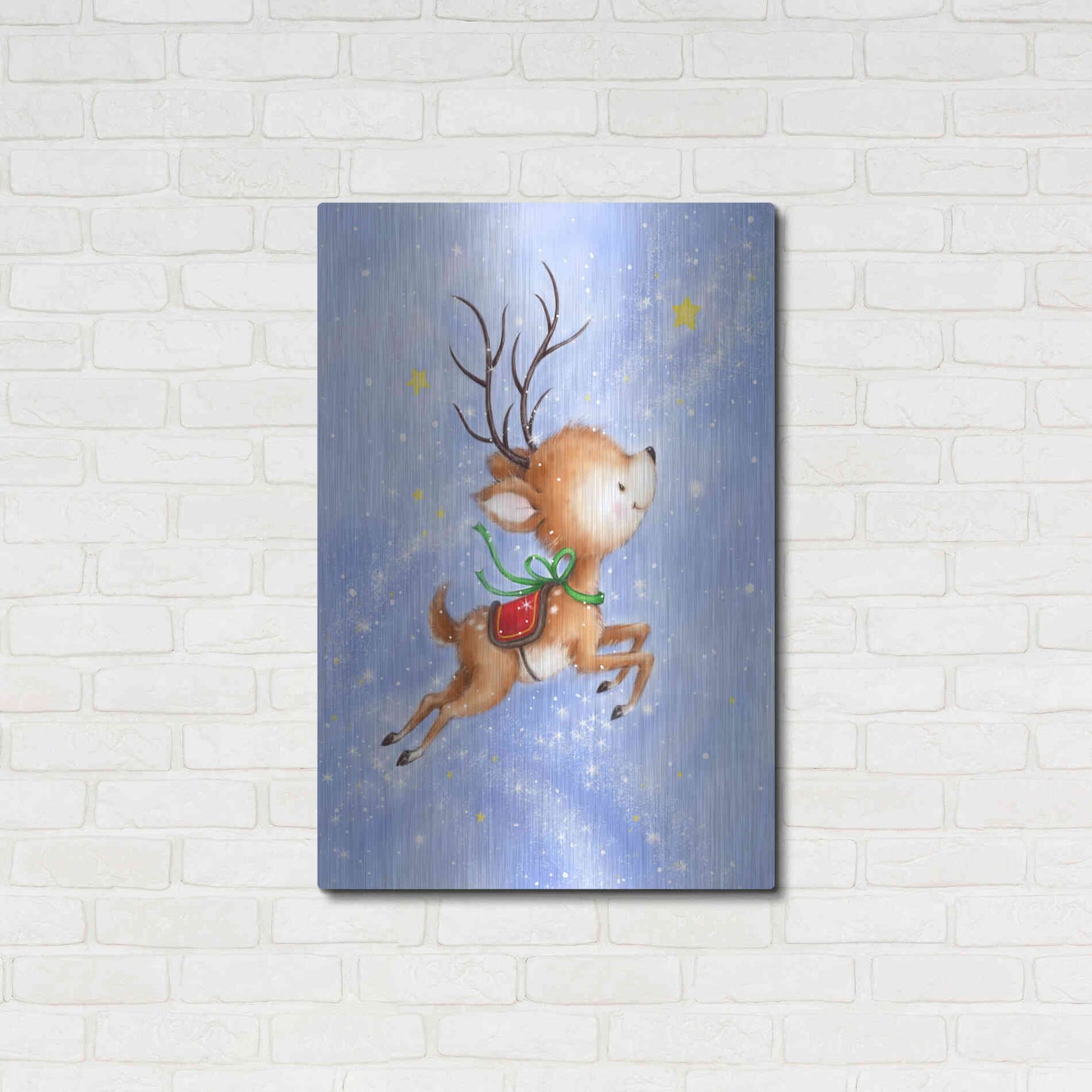 Luxe Metal Art 'Flying Rudolph' by Makiko, Metal Wall Art,24x36